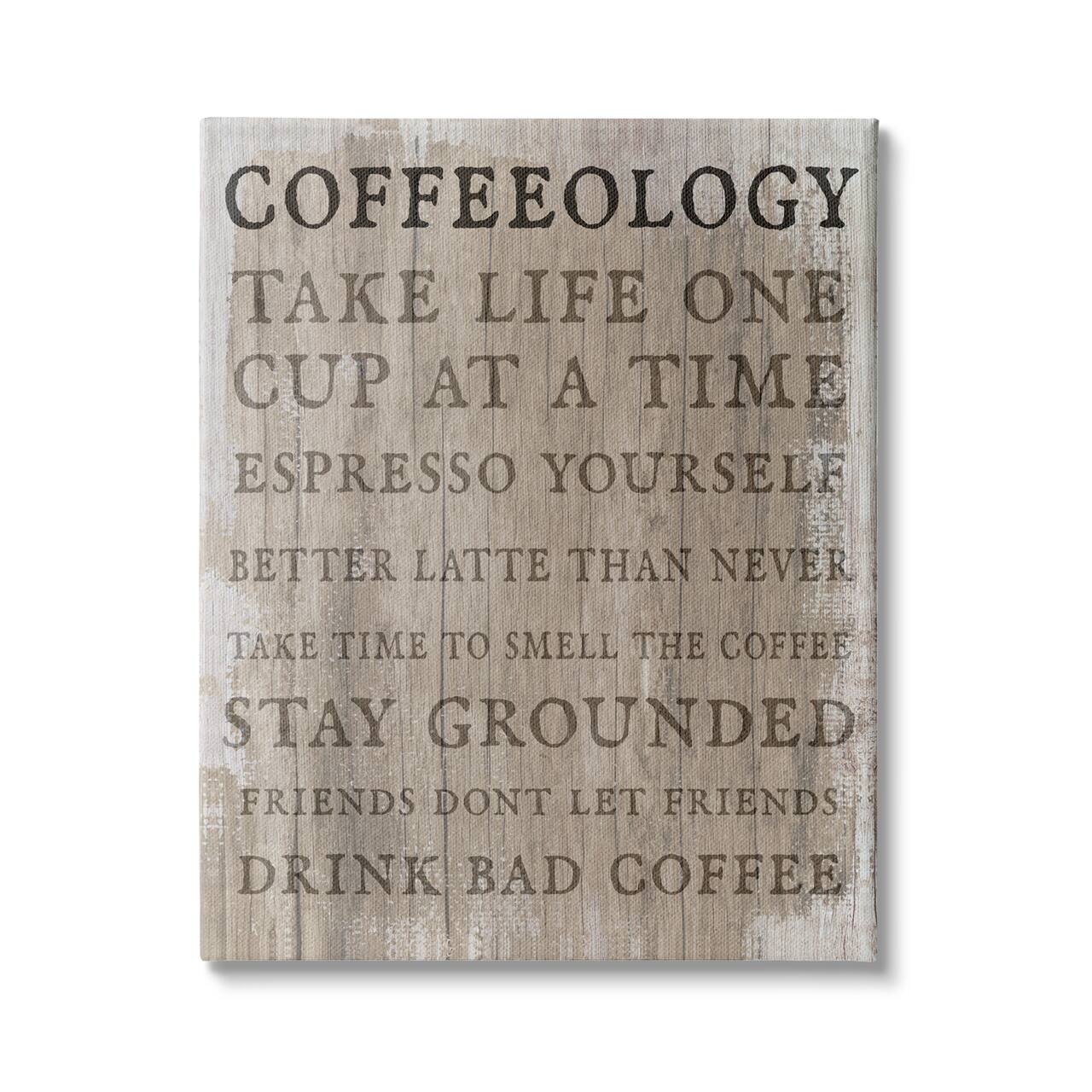 Stupell Industries Rustic Coffeeology Sign Espresso Positivity Phrases Drink Puns Canvas Wall Art